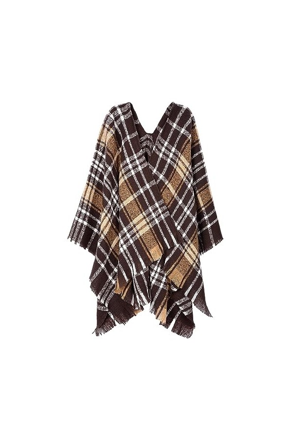 Vijamiy Poncho Femme Chale Hiver Chaud Tartan Style Frange Vintage Châle Wrap Cape Echarpes Grand Taille Ouverture Ponchos et