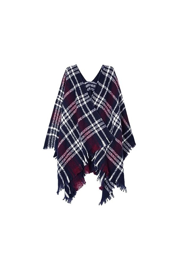 Vijamiy Poncho Femme Chale Hiver Chaud Tartan Style Frange Vintage Châle Wrap Cape Echarpes Grand Taille Ouverture Ponchos et