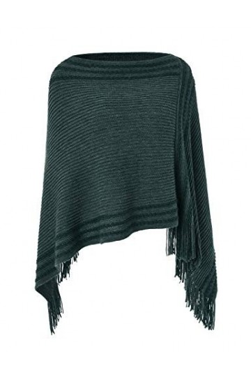 Ferand - Poncho Cape Rayé Pullover en Tricot Décontracté avec Franges - Femme - Taille Unique Convient Mieux S - L - Vert f