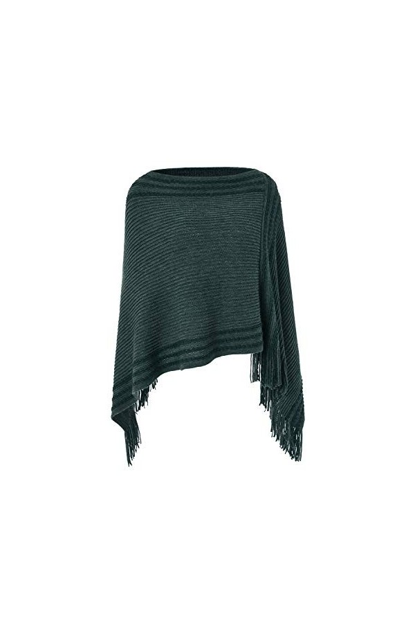 Ferand - Poncho Cape Rayé Pullover en Tricot Décontracté avec Franges - Femme - Taille Unique Convient Mieux S - L - Vert f