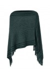 Ferand - Poncho Cape Rayé Pullover en Tricot Décontracté avec Franges - Femme - Taille Unique Convient Mieux S - L - Vert f