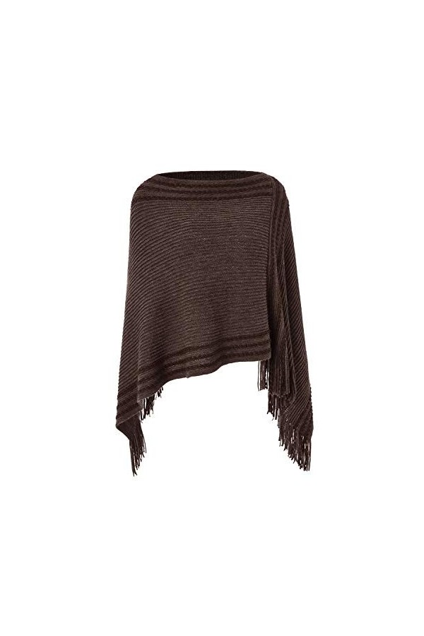 Ferand - Poncho Cape Rayé Pullover en Tricot Décontracté avec Franges - Femme - Taille Unique Convient Mieux S - L - Vert f