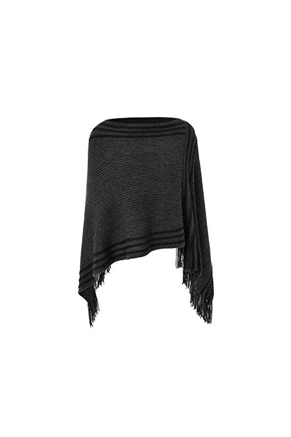Ferand - Poncho Cape Rayé Pullover en Tricot Décontracté avec Franges - Femme - Taille Unique Convient Mieux S - L - Vert f