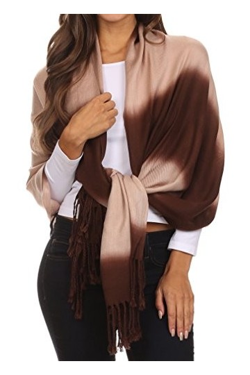 Sakkas CHS156 Vicki Trendy Ombre Pashmina/Châle/Pèlerine/Étole Rayé Tie Dye - Chocolat - One Size