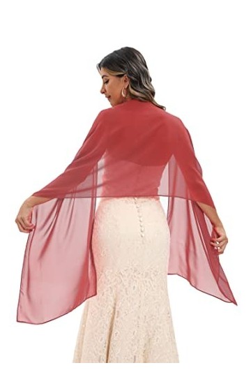 keivvsh Écharpe longue en mousseline de soie pour demoiselle dhonneur, rouge vin, taille unique