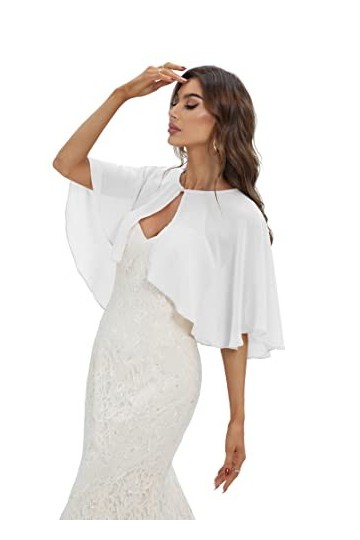 keivvsh Capelettes en mousseline de soie pour femme, blanc, taille unique