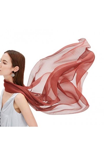 prettystern Taffetas Écharpe longue Femme Soie Étole Metallique Fil Argent Brillant Chatoyant Chiffon de Soirée brun cannelle