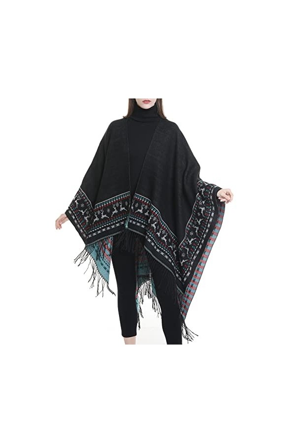 Danfiki Poncho Polaire Femme Châle Cape Rétro Ouvert Femme Hiver Chaud