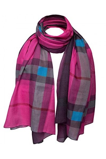 Basic Sense Écharpe de luxe traditionnelle pour femme - Motif tartan géant à carreaux, fuchsia, taille unique