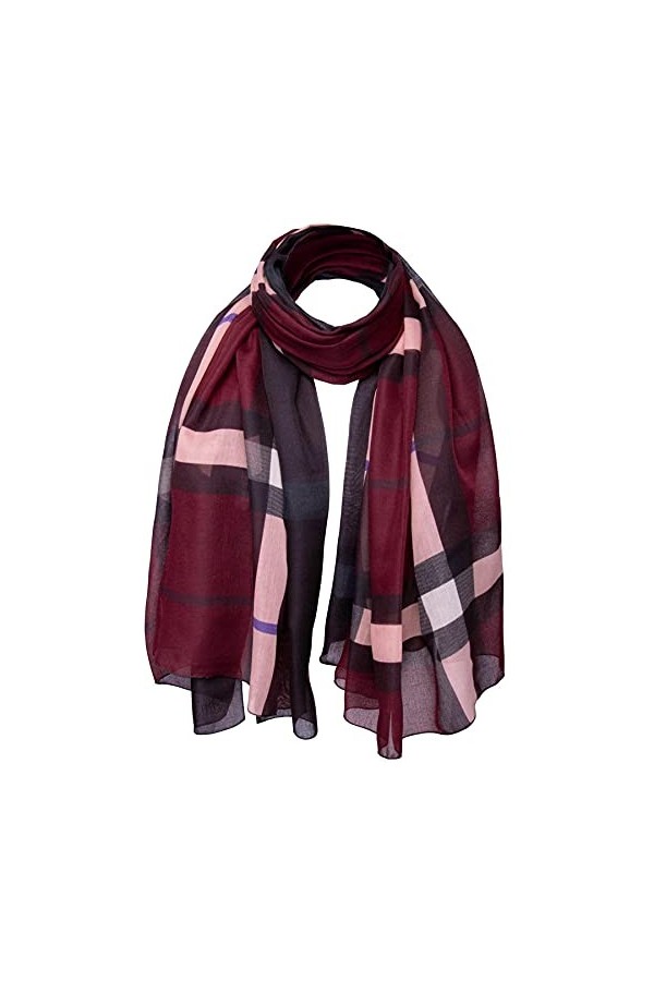 Basic Sense Écharpe de luxe traditionnelle pour femme - Motif tartan géant à carreaux, fuchsia, taille unique