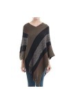 CARCOS Femmes Poncho Chic Châle Rayée et Côtés à Franges Cape Douce Tricot Laine Filature Pashmina Multi-Voies Automne Hiver