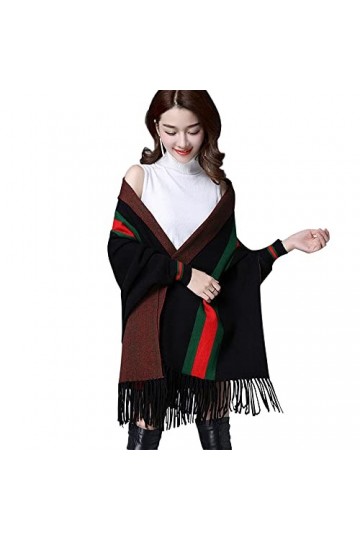Qingzhuan Poncho pour Femme, Haussement dépaules épais, Devant Ouvert, Cape Pashmina avec Glands pour lautomne Hiver/Voyage