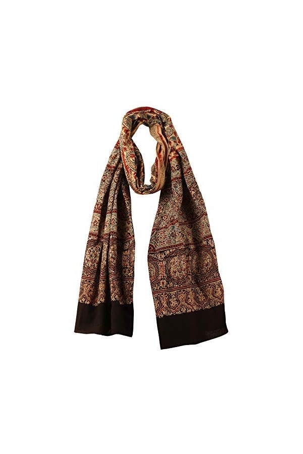 Touchstone Indian Heritage Fabric Ajrakh Stole Scarf for Women. Pack of 1 . Red & Beige