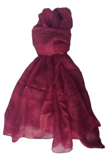 Yak & Yeti Om Mantra Écharpe en coton léger imprimée à la main en Inde - Rouge - taille unique