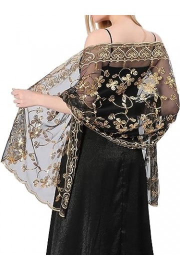 Atigy Chale Femme Mariage Châle Étoles en Paillettes pour Robe de Soirée Élégante Écharpe Foulard pour Cérémonies Fêtes Demoi