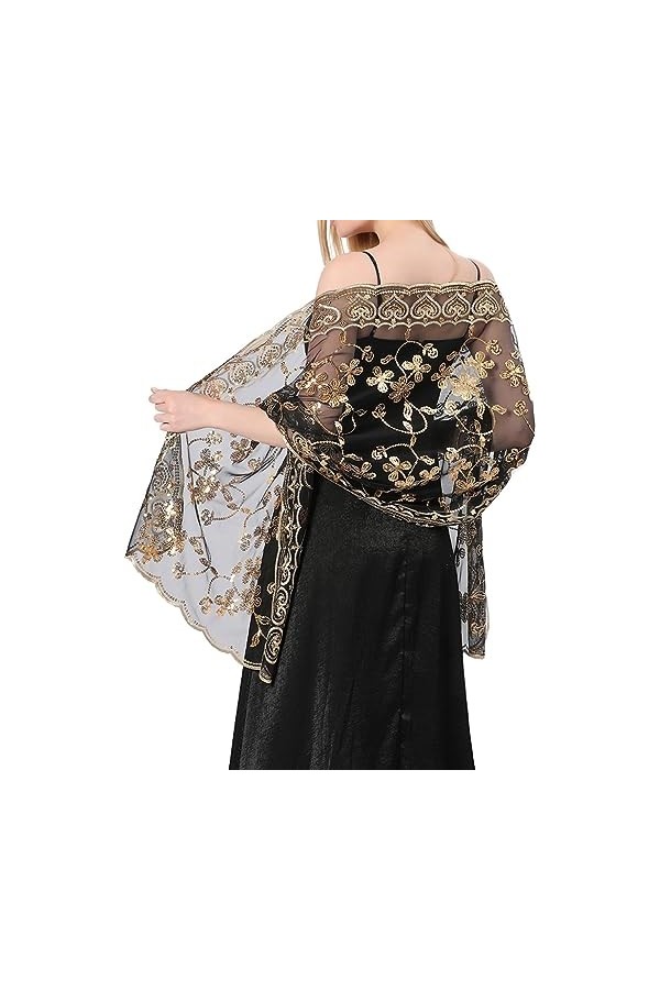 Atigy Chale Femme Mariage Châle Étoles en Paillettes pour Robe de Soirée Élégante Écharpe Foulard pour Cérémonies Fêtes Demoi
