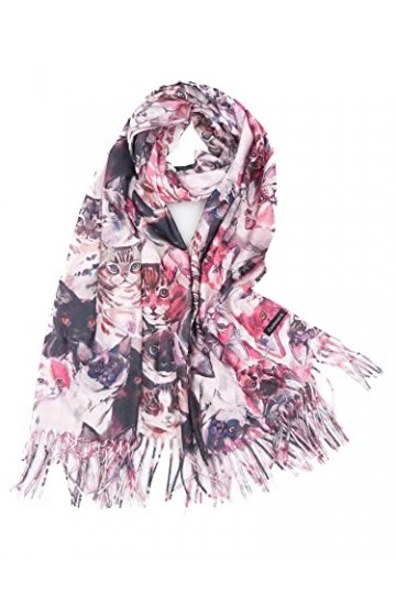 Claudia & Jason Écharpe longue douce au toucher cachemire pour les amoureux des chats, moutarde, 180*90 cm