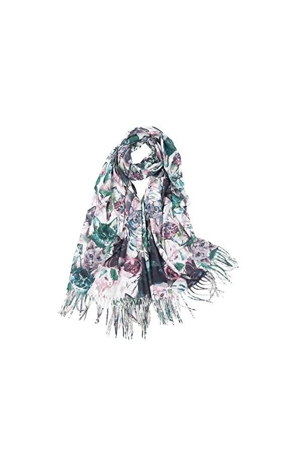 Claudia & Jason Écharpe longue douce au toucher cachemire pour les amoureux des chats, moutarde, 180*90 cm