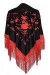 AMINA Châle à bec moyen triangulaire flamenco ou sévillanas 150X70cm Noir brodé rouge, Noir , 170X70cm