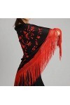 AMINA Châle à bec moyen triangulaire flamenco ou sévillanas 150X70cm Noir brodé rouge, Noir , 170X70cm