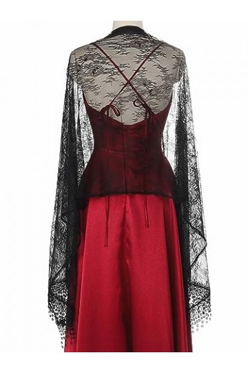 Atigy Châle en Dentelle Mariage avec Frange Châle Écharpe Mariée Fêtes Cérémonies Etoles pour Femmes Robe de Soirée Noir 