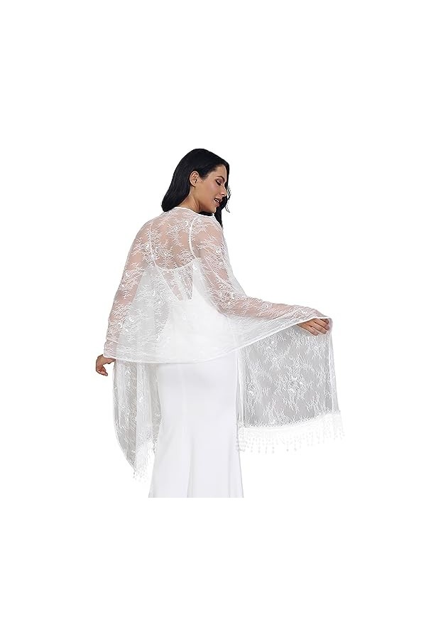 Atigy Châle en Dentelle Mariage avec Frange Châle Écharpe Mariée Fêtes Cérémonies Etoles pour Femmes Robe de Soirée Noir 