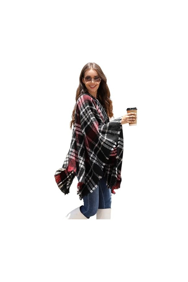 Niwicee Echarpe Femme Poncho Femme Foulard Hiver Chaud Châles Grandes Taille Tartan Echarpe Couverture Poncho Châle Mode Châl