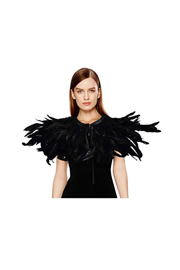 keland Femmes Victorien Plume Châle Etoles Cape Poncho Gothique Epaulettes Cache epaule de Plume pour Halloween Cosplay Costu