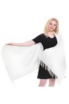 CJ Apparel Châle épais en Coton mélangé Pashmina, Blanc éclatant, Taille Unique Femme