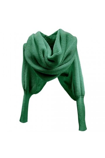 MoreChioce écharpe Femme Chaude,Multifonctionnel Foulard Tricot avec Manches Châle Hiver Echarpe Élégante,Vert Foncé