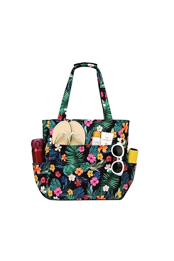 Kasgo Sac de Plage, 17,53L Pliable Imperméable Sac Cabas Femmes avec Fermeture Éclair & Multipoches Sac de Piscine Grande Lég