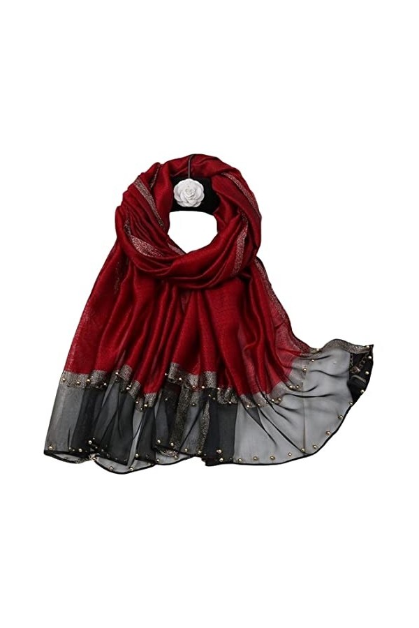 Laura in - Écharpe Châle en soie satin décoré de perle dorée, Étoles, écharpes élégantes pour femme, Noir , Taille Unique
