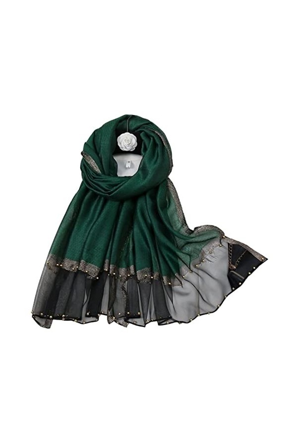 Laura in - Écharpe Châle en soie satin décoré de perle dorée, Étoles, écharpes élégantes pour femme, Noir , Taille Unique