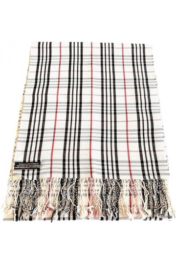 CJ Apparel Crème Conception de tartan Népalais Glands Châle écharpe Wrap étole Jeter Tête Enveloppe Visage CouVerture Pashmin