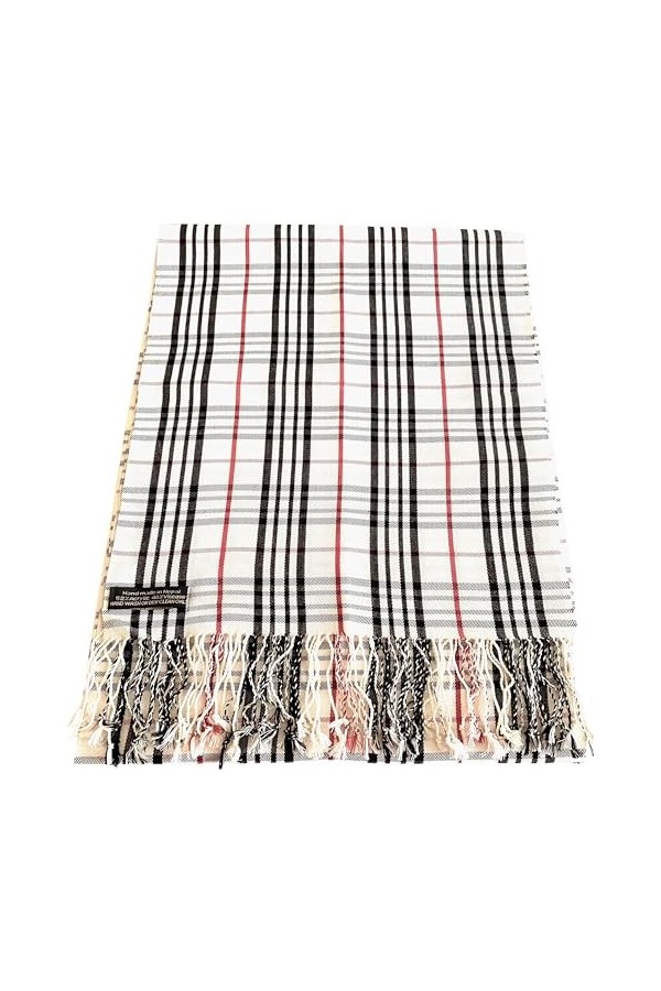CJ Apparel Crème Conception de tartan Népalais Glands Châle écharpe Wrap étole Jeter Tête Enveloppe Visage CouVerture Pashmin