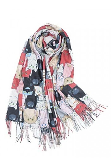 Claudia & Jason Châle long avec imprimé chat mignon, Noir , 180*90 cm