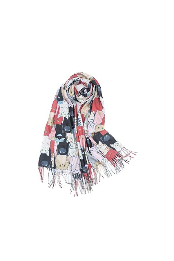 Claudia & Jason Châle long avec imprimé chat mignon, Noir , 180*90 cm