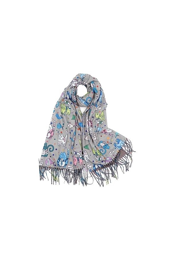 Claudia & Jason Châle long avec imprimé chat mignon, Noir , 180*90 cm