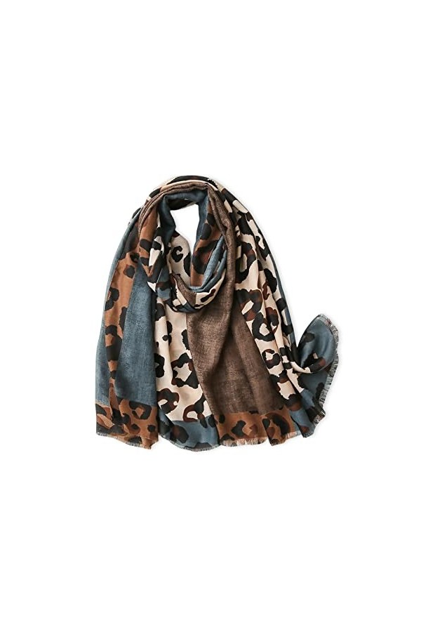 LumiSyne Foulard Imprimé Léopard Pour Femme Imprimé Animal Mode Echarpe En Coton Lin Avec Gland Longue Grand Écharpe Légère C