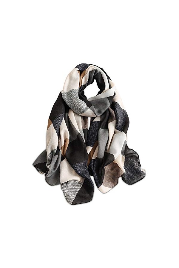 LumiSyne Printemps Écharpe Femmes Fille Doux Mince Coton Écharpe Couleurs Mélangées Géométrique Lettre Motif Mode Châle Chaud