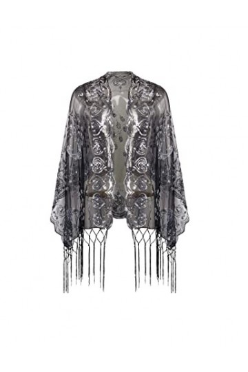 Coucoland Étole rétro des années 1920 pour femme - Motif paon - Pour robe de soirée - Vintage - Accessoire de costume de Gats