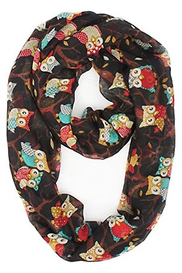 Vivian & Vincent - écharpe - Châle souple légère avec dessin animé Hibou - Noir - Taille unique