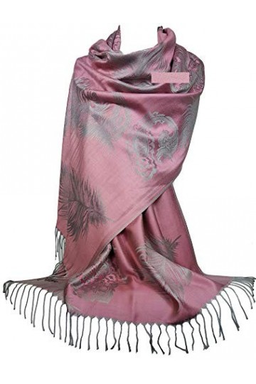 GFM® Écharpe châle style pashmina en plumes cachemire floral FRL4 , S1-2056-CH-Silver Paisley, L