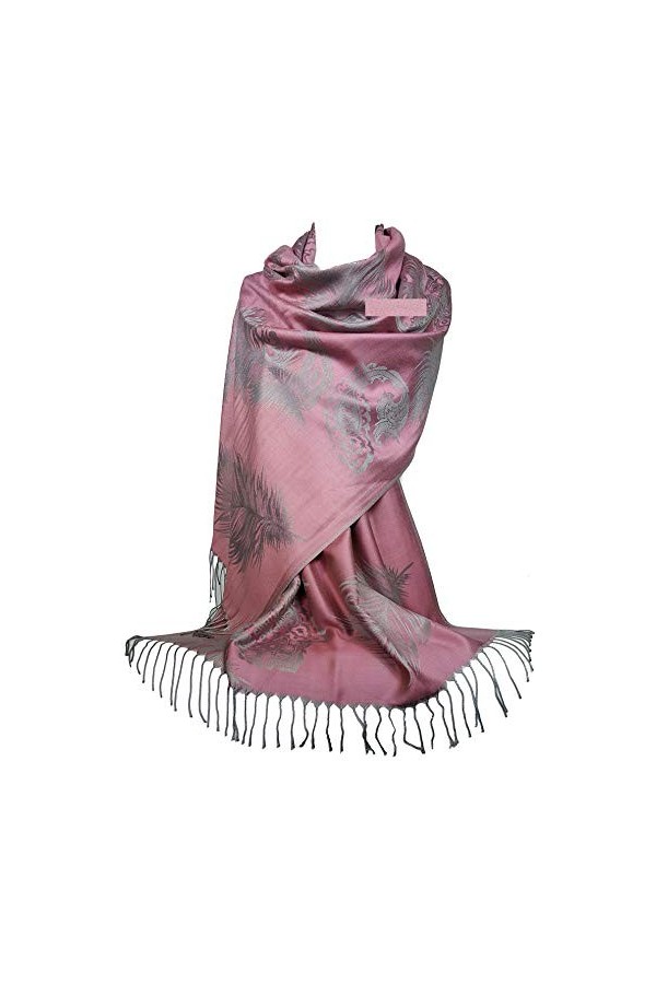 GFM® Écharpe châle style pashmina en plumes cachemire floral FRL4 , S1-2056-CH-Silver Paisley, L