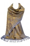 GFM® Écharpe châle style pashmina en plumes cachemire floral FRL4 , S1-2056-CH-Silver Paisley, L