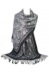GFM® Écharpe châle style pashmina en plumes cachemire floral FRL4 , S1-2056-CH-Silver Paisley, L