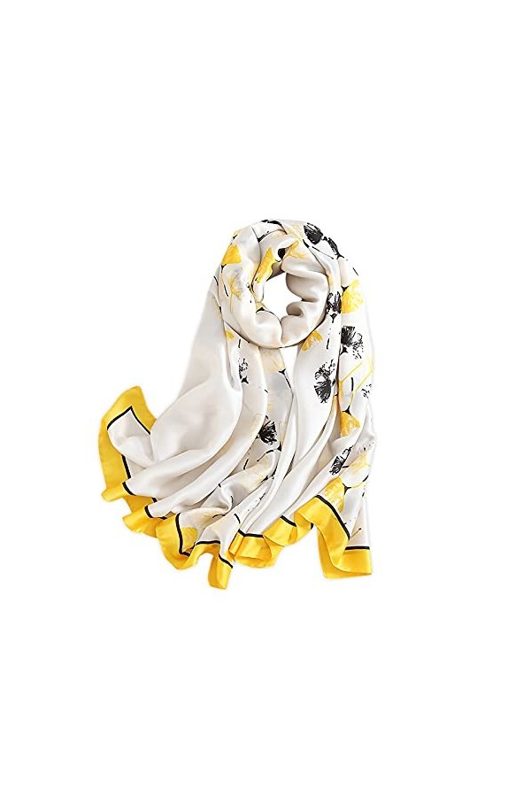 LumiSyne Foulard En Soie Femme Fleurs Feuille Imprimé Artistique Coutures De Couleur Collocation Mode Foulards Long Châle Éch