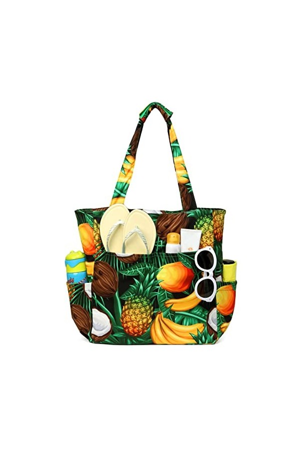 Kasgo Sac de Plage, 17,53L Pliable Imperméable Sac Cabas Femmes avec Fermeture Éclair & Multipoches Sac de Piscine Grande Lég