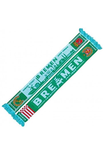 Generisch Écharpe en tricot de Brême Skyline, bleu, blanc, noir, jaune, taille unique