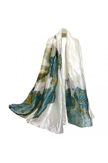 ehsbuy Foulard en soie imprimé floral pour femme - Écharpe douce et élégante en satin pour femme - Châle fin en mousseline de